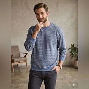 Southern Marsh Men's Blue Striped Crewneck Pullover